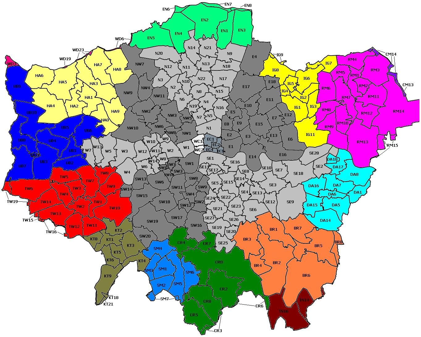 Map of London postcode districts covered by Dave Electrical Services — every area within and surrounding the M25